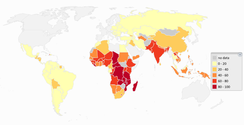 World Bank poverty map: less than $2 a day